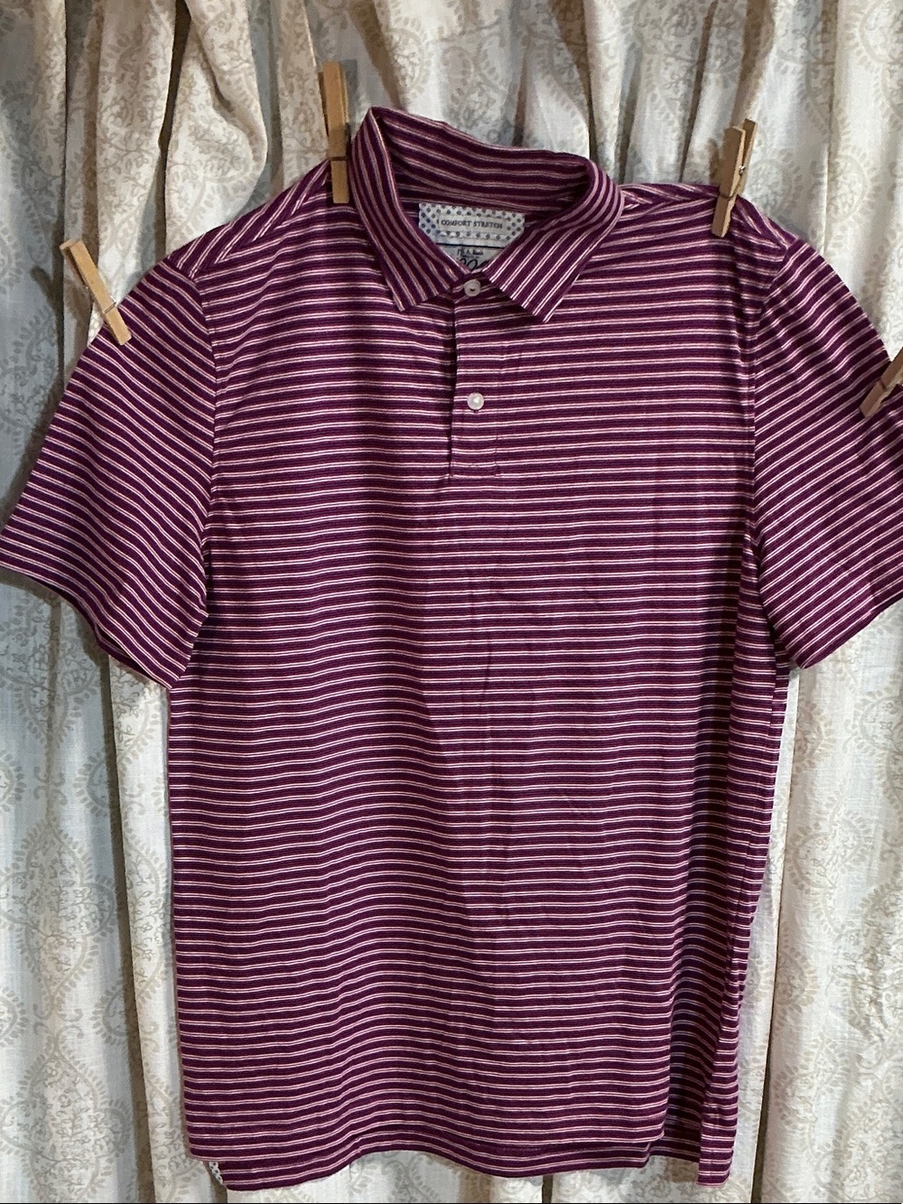 Jos. A. Bank Men's Striped Polo - Burgundy and Light Pink